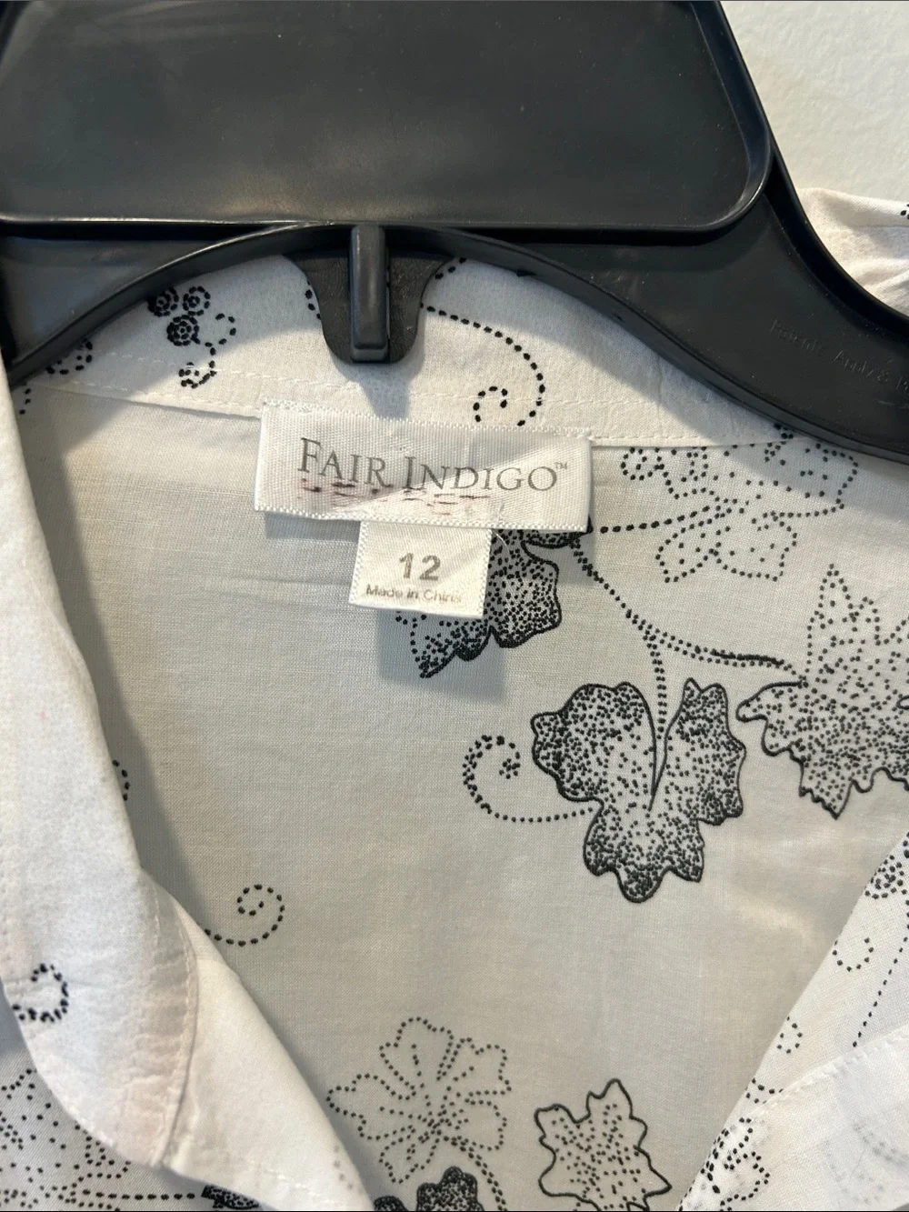 White Floral Button-Down Shirt with Black Vine Print